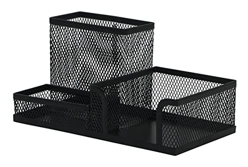 Q-Connect KF16572 Schreibtisch-Organizer/Schwarz/Schreibtischorganizer/Mesh Metall Büro-Organizer Desk Organizer/mit Gummifüßen/ 20,5 x 10,3 x 9,8 cm