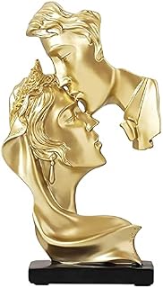 Jmiao Statue Creative Simple Kiss Sculpture Abstract Art Couple Sculpture Home Furnishing Resin Statue Decoration Romantic Statue Used for Wedding, Gift Desktop Decoration Ornament(Gold)