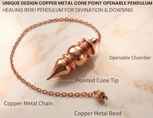 Image of Openable Cone Copper Pendulum for Reiki Healing, Dowsing & Chakra Balancing - Designer Divination & Meditation Tool for Energy Cleansing