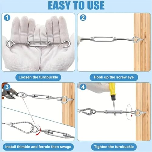 20 Piezas Tensores para Cables de Acero Inoxidable para Ropa miniatura 3