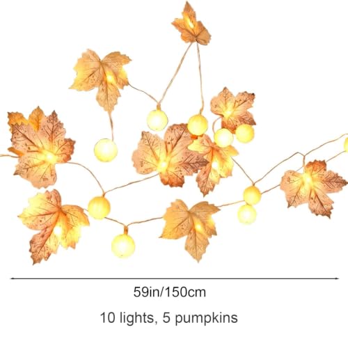 3PCS 5FT Thanksgiving Maple Fall Leaves Garland with Lights Pumpkin Decor - image 2