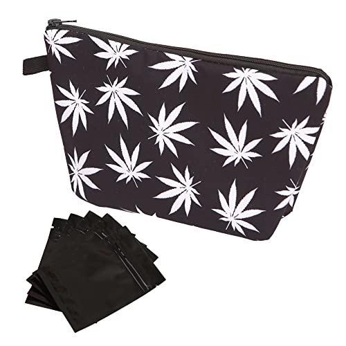 MAKEMILL Smell Proof Bag,8.6 x 5.3 Inch, Scent Proof Containers, Tobacco Money pouch for Women, Small Storage Pouch, Enclosed with 5 Resealable Little Bags(Black1)