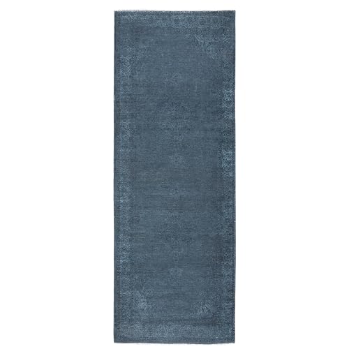 Kelim Vintage Teppich Wohnzimmer Blau 80 X 290 cm - Moderner Kurzflor Teppich - Super Soft