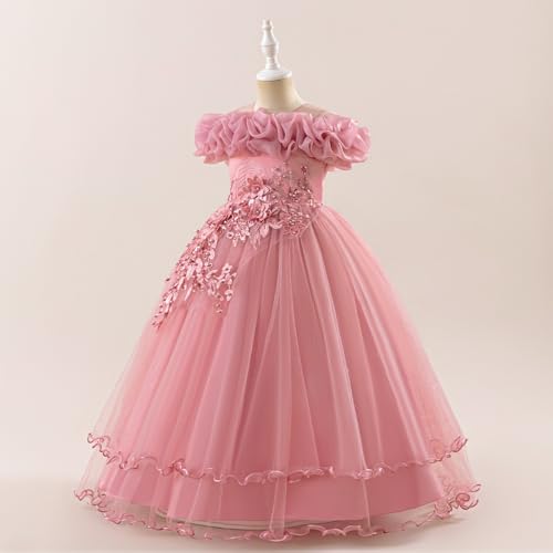 Elegant Girls' Off-Shoulder Tulle Flower Girl Dress with Floral Appliques for Weddings and Special Occasions4