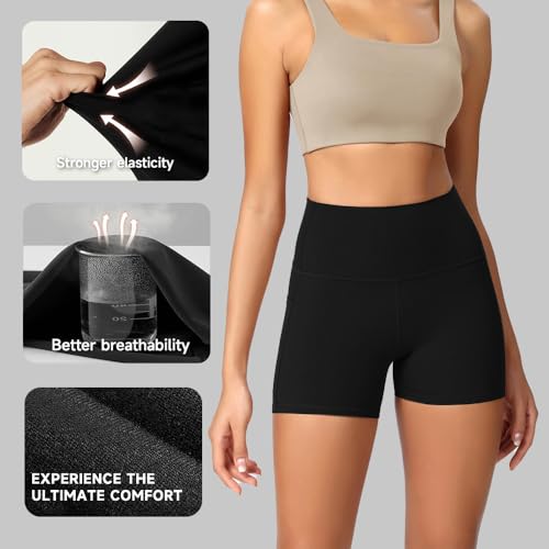 Women's High-Waisted Workout Shorts - Tummy Control, Side Pockets4