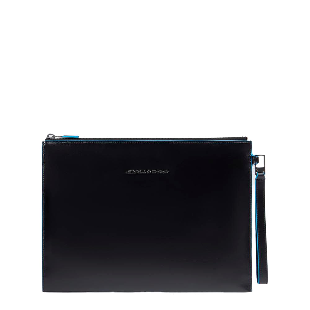 PIQUADRO - Pochette Porta Tablet Mini in Pelle Blue Square - Uomo - Nero | Manico rimovibile, Tasche interne, Piccoli device, Ufficio, Trasferte, Cinturino da polso