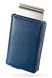 zepirion クレジットカードケース スキミング防止 磁気防止 スライド式 アルミニウム PUレザー ブルー(レザー)