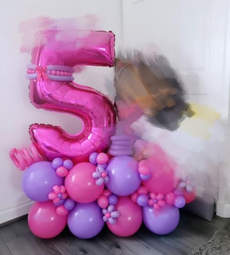 Image of Number Balloons 5 Balloon Hot Pink for 5th Birthday Party Decoration, 40 in | Saturated Color, Large 40 in, With Straw & Hanging Hole, For Back-to-School Season, Wedding, Christmas, New Year, Anniversary