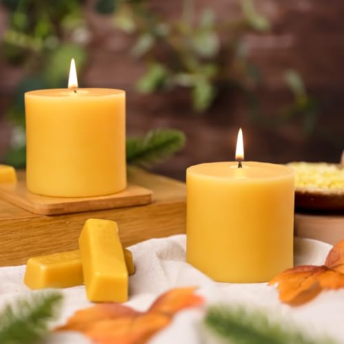 2 Pack Beeswax Pillar Candles, Each 50 Hours Long Burning Pure Natural Beeswax Candles for Home,Perfect for Relaxation and Ambiance-7.5cm W x7.5cm H
