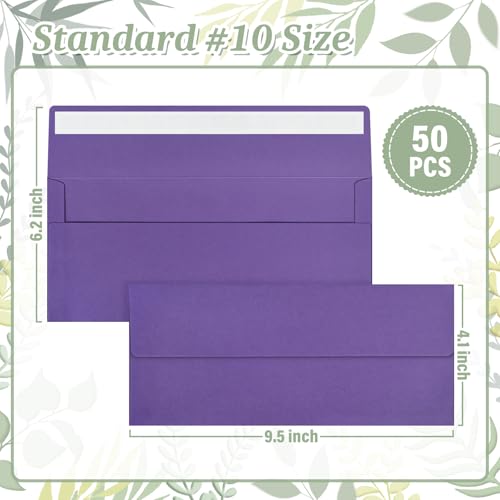 Image of 50 Pcs #10 Purple Envelopes Letter Size Self Seal, Business Envelopes