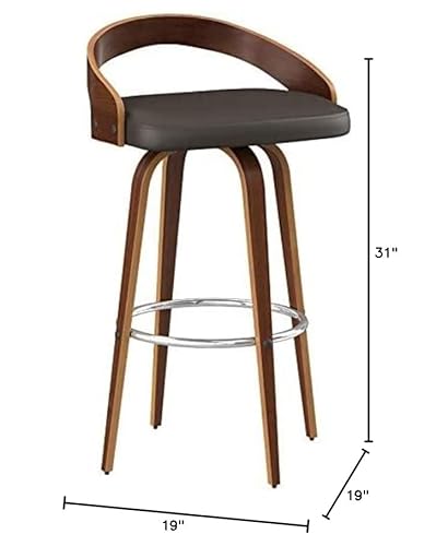 Armen Living Lcsobabrwa26 Sonia Barstool With Polyurethane Upholstery, 26"H, Walnut Wood Finish/Brown #TOP2