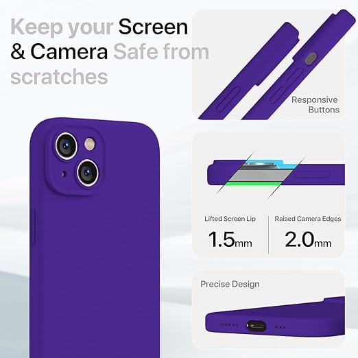 Image of Elzzi Compatible with iPhone 14 Case, Liquid Silicone Case, Full Body Protective Cover, Shockproof, Slim Phone Case, Anti-Scratch Soft Microfiber Lining, 6.1 inch (Voilet)