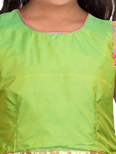Image of kaatru Thana Girls Pavadai Set D54 - Lehenga Choli - Green & Pink