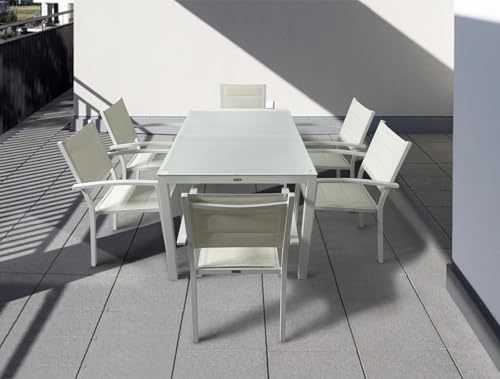 MOMMA HOME Mesa Jardin Aluminio y Cristal TempladoMesa Comedor Rectangular de Exterior 6 Personas Aire Libre Medidas 150x90x74 cm (Blanco) - imagen 8