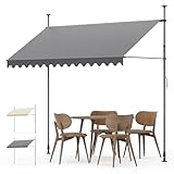 YEAUPE PRO Klemmmarkise Grau (200 * 175cm) | Balkonmarkise ohne Bohren | Klemmmarkise mit Handkurbel | Wasserdicht und sonnenbeständig