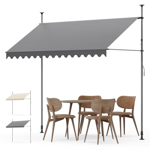 YEAUPE PRO Klemmmarkise Grau (200 * 175cm) | Balkonmarkise ohne Bohren | Klemmmarkise mit Handkurbel | Wasserdicht und sonnenbeständig