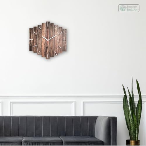 Image of Antique Geometric Design Handmade Wood Wall Clock, Big Size Modern Wall Clock for Home Decor (Natural Wood) MBCL03