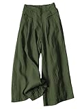Bianstore Women's Culottes Linen Cropped Wide Leg Pants Elastic Waist Casual Palazzo Trousers with Pockets (ArmyGreen-XL)