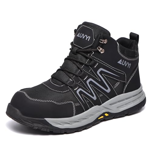 Image of AUVYI Steel Toe Work Boots for Men - Wide Toe Lightweight Breathable Safety Shoes, Slip-Resistant Industrial & Construction Work Footwear