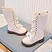 Girls Lace-Up Combat Riding Boots Winter Outdoor Leather Hiking Knee Length Boot Shoes with Bows Fashion Side Zip High Calf Long Boots