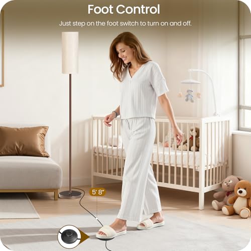 Image of Dimmable Floor Lamps for Living Room with Remote and Foot Switch, 64.4 inch Modern Standing Tall Lamp, Corner Lamp for Bedroom, Bulb Included, 3000K-6500K, Beige and Brown, FCC Listed VE06LD05W1
