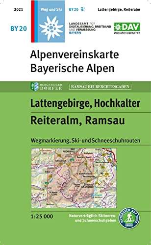 Lattengebirge, Reiteralm, Ramsau: Topographische Karte 1:25.000 mit Wegmarkierung, Ski- und Schneeschuhrouten (Alpenvereinskarten)