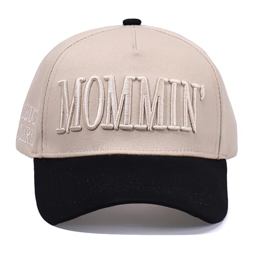 Image of Vintage Two-Tone Trucker Hat Adjustable Baseball Cap with Mommin Embroidery Ponytail Fit Unisex Outdoor Casual Headwear