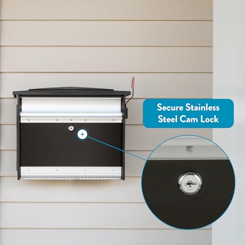 Image of Architectural Mailboxes Mailsafe Locking Wall Mount Mailbox, Black, Medium | Aluminum build with steel cam lock and key drop box and a rust-resistant powder-coat finish.