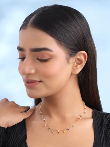 Image of Yellow Chimes Necklace for Women and Girls Fashion Choker Necklace for Women Carnelian Stone Pearl Choker Necklace for Girls | Birthday Gift for Girls and women
