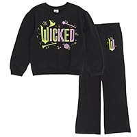Wicked Little Girls Fleece Pullover Sweatshirt and Flare Leggings Outfit Set Black 7-8