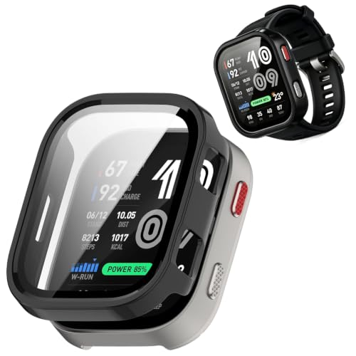 LEYUMI For Amazfit Bip Max �P�[�X �����^ PC+�K���X�f�ވ�̌^�J�o�[�i�u���b�N�j | �ϏՌ�, �S�ʕی�, ���h�~, �����ȒP, �����ߗ�, �L�Y�h�~,���ϋv��,�w��h�~,�����x�^�b�`,�[�d�ɂ��֗�,�Ή�bipmax �J�o�[