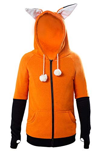 Sudadera con Capucha de Oreja de Zorro Traje de Cosplay Animal Lindo Abrigo de la Chaqueta del Zorro de Dibujos Animados, S