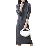 FUPODD Damen Strickkleid Langarm Elegant Midikleid Damen Winterkleider Lang Strickpulli Pulloverkleid Damen Frühling Winter Wollkleid Sweater Einfarbige Kleider Frauen Weich Weihnachtskleid Lange