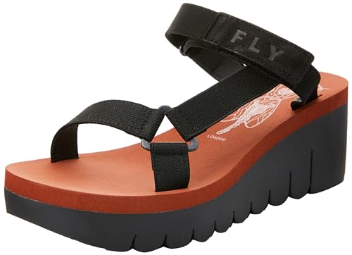 Fly London Sandália feminina Wedges, Preto, 39