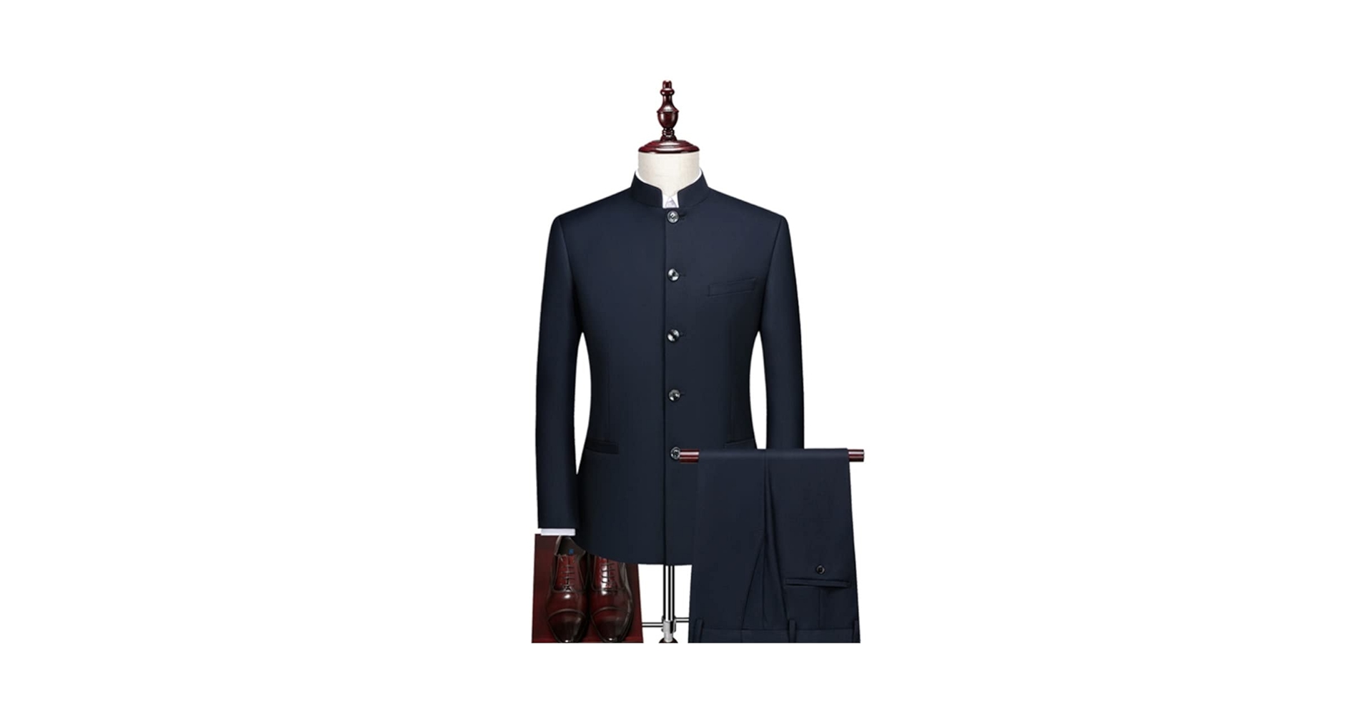 WGHJK Business Men's Stand Collar Chinese Slim Two-piece