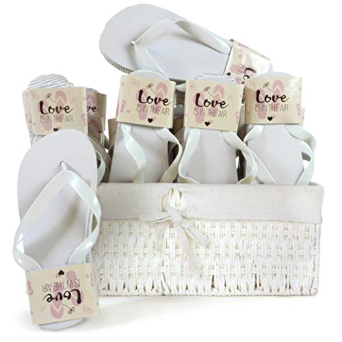 WeddingTree Tongs Blanches pour Femmes - pour Les invitées de la cérémonie de Mariage - 20 Paires - 4 x S 12 x M 4 x L - Corbeille Blanche intérieur Coton