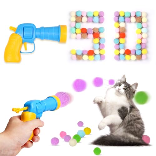 TEAWOO-50Pcs-Cat-Toys-Pom-Pom-Balls-with-1-Launcher-Set-Interactive-Cat-Toy-Stuff-for-Indoor-Both-Adult-Kitten-Toys TEAWOO 50Pcs Cat Toys Pom Pom Balls with 1 Launcher Set, Interactive Cat Toy Stuff for Indoor Both Adult & Kitten Toys - Image 1