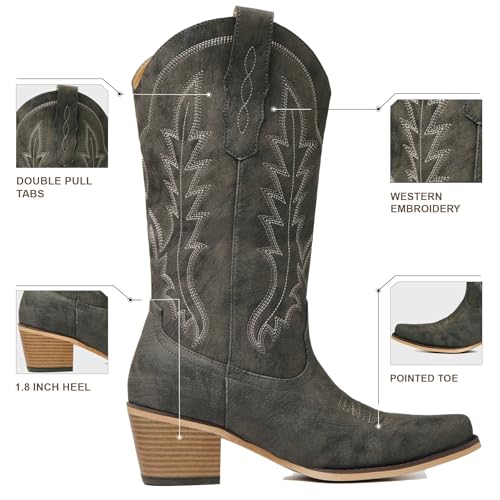 Image of Cowboy Boots for Women, Chunky Heel Western Boot | Mid-calf cowgirl boots with all-day comfort, ideal for daily outfits, country music festivals and western themed occasions