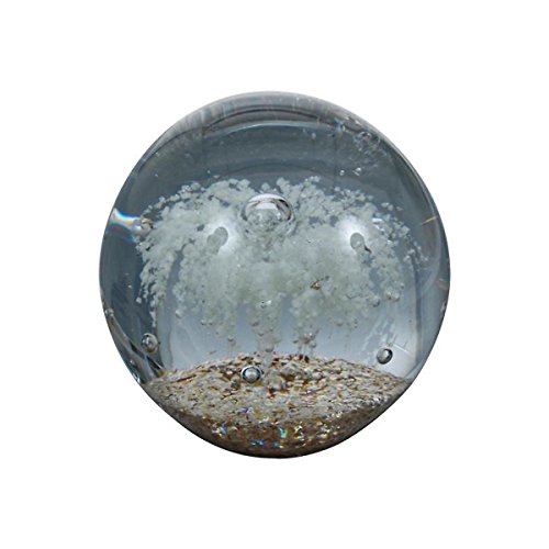 Traumkugel (229) - Briefbeschwerer groß ca. 10cm : Motiv weiße Blume über goldenen Grund - Handarbeit