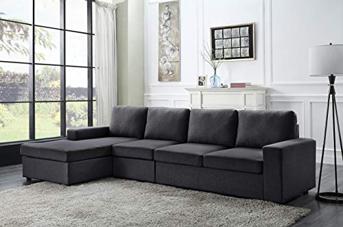 Lilola Home Dunlin Sofa with Reversible Chaise in Dark Gray Linen