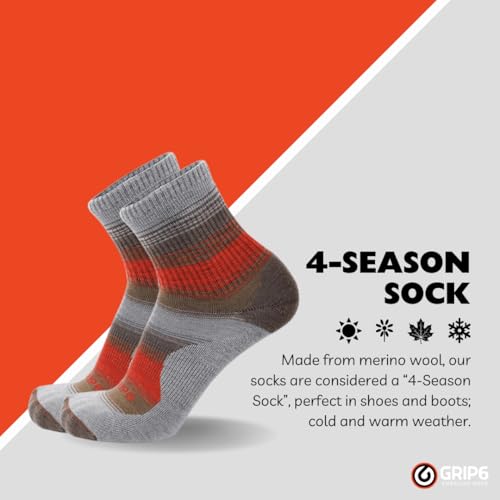 Image of GRIP6 Wool Micro-Crew Socks: Lightweight Wool Socks for Hiking, All Day Comfort - Wicking Crew Socks for Men and Women