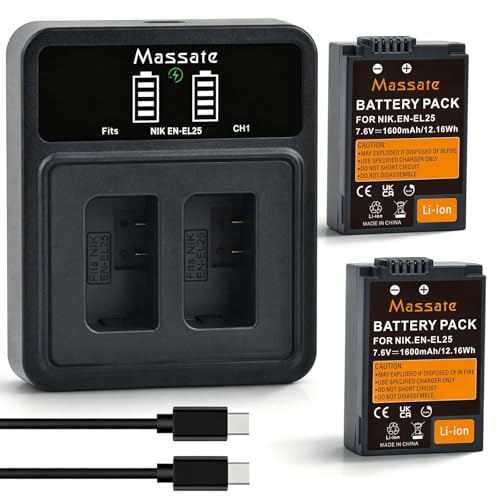 Batería EN-EL25 recargable de 1600 mAh y cargador MH-32 compatible con Nikon Z30 Z50 Z50II ZFC