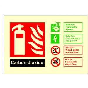 UK Safety Store PP.52Y-RP Glow In The Dark Carbon Dioxide Fire Extinguisher ID Sign 150mm x 100mm - Rigid Plastic