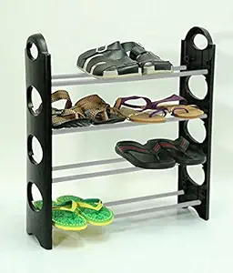 FLIPZON Multipurpose Metal & Plastic Shoe Stand | Portable Wide Shoes Rack Organiszer Easy to Move (4 Shelves, 8 Pairs) (Small)