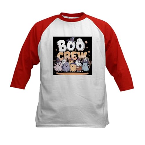 CafePress Boo Crew Halloween T Shirt Kids Baseball T Shirt Kids Cotton Baseball Jersey, 3/4 Raglan Sleeve Red/White