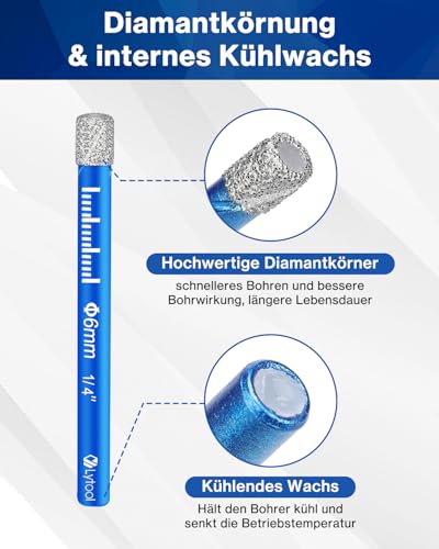Lytool Fliesenbohrer Diamantbohrer Glasbohrer Set 5 tlg. 5, 6, 8, 10, 12 mm für Keramik, Granit, Glas, Porzellan, Fliesen, harte Fliesen, Feinsteinzeug