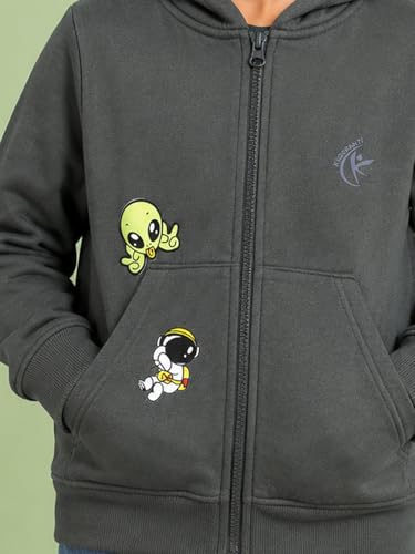 Image of Unisex Kids Solid Full Sleeve Zip Front Open Hooded Sweatshirt
