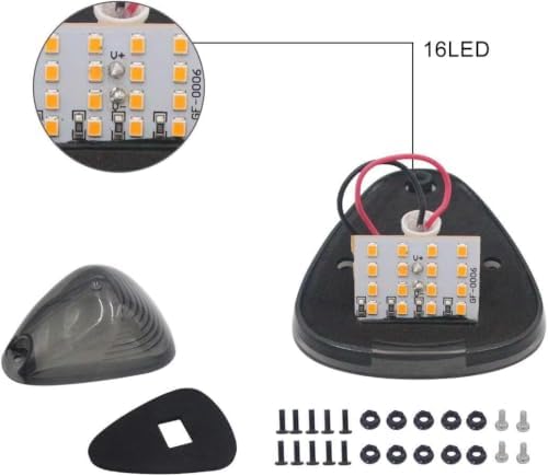 Guoord Cab Marker Light, Black Smoke Lens with Amber 16 LEDs, 5-Pack - 5