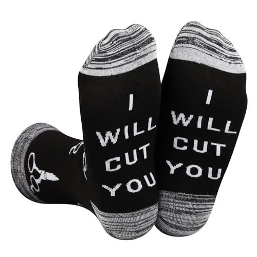 LEVLO Funny Hairdresser Gift Hair Stylist Socks I Will Cut You Cotton Socks Cosmetology Graduation Gift