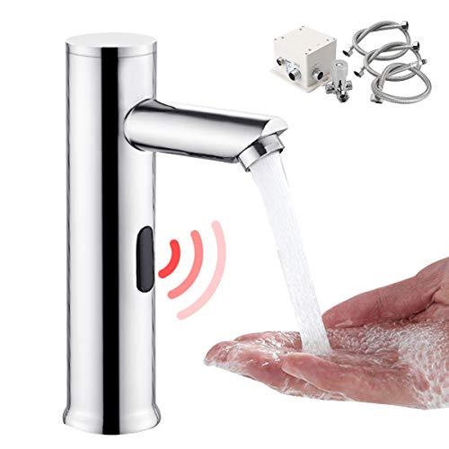 Gimify Touchless Sensor Faucet Automatic Smart Single Hole Faucet Hands Free Tap Bathroom Sink Faucet, Hot and Cold Mixer Control, Battery Powered, Solid Brass, Chrome Finish